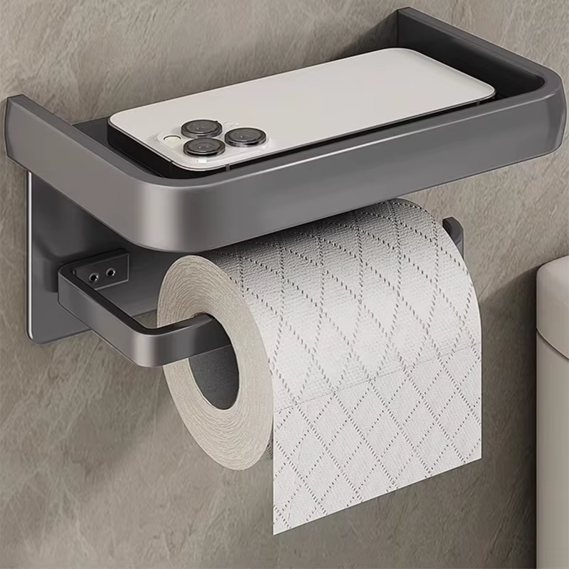 Porte-rouleau de papier toilette mural en alliage d'aluminium, stockage de WC, support d'étagère pour téléphone, accessoires HOAccessrespiration
