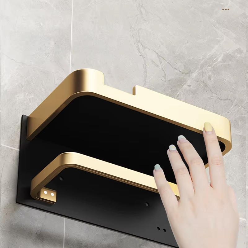 Rouleau de toilette et support de téléphone sans trous, noir et or, installation facile, accessoires HOToilet