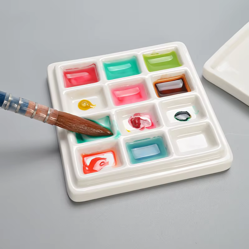 Palette de Peinture Multifonctionnelle en Céramique avec Couvercle