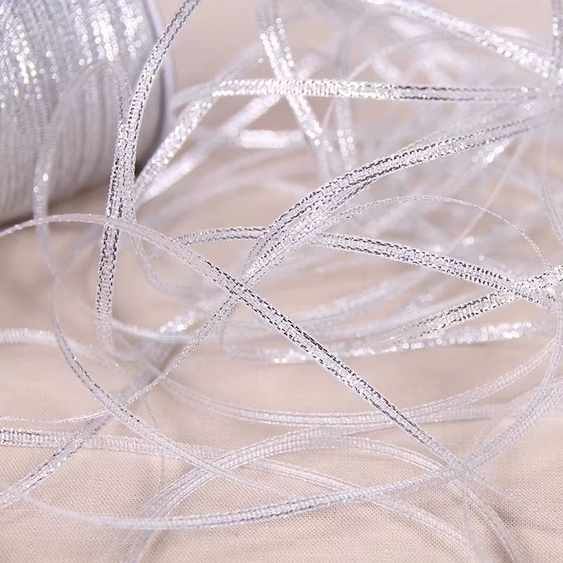 Ruban en Satin de soie à paillettes or argent