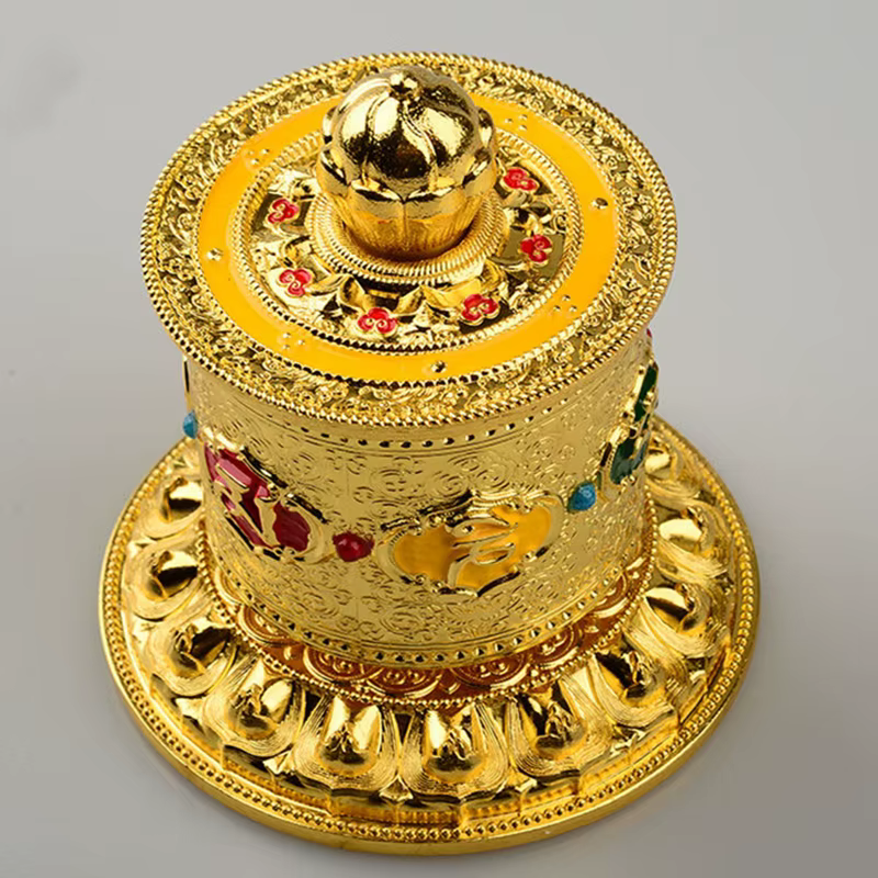 Roue de prière artisanale tibétaine en alliage, écriture gravée de Bouddha, objets de collection, cadeau de voiture, décoration d'intérieur et de bureau