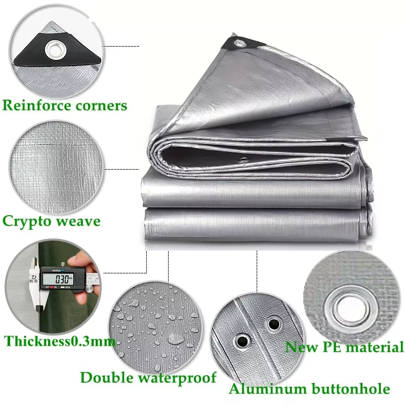 Bâche imperméable anti-UV argentée multi-usage 2x2m 2x3 3*3 3x4 3mx5 auvent