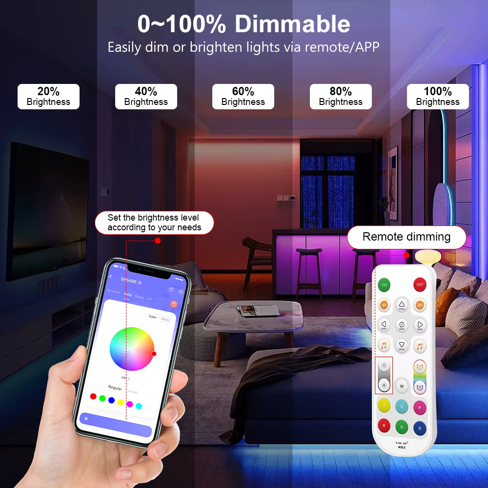 Bande LED COB adressable RGBW 24V SPI RGBIC + bande LED 3000K RGBWW IC couleur de rêve bande lumineuse LED RGBIC ruban LED décor de pièce