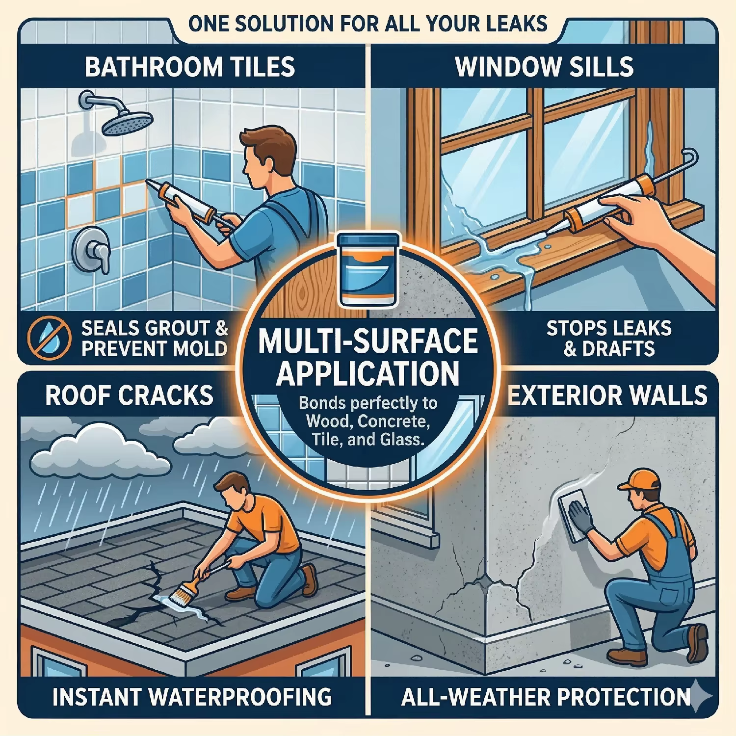 Scellant transparent imperméable 500g avec pinceau pour la réparation des fuites dans la salle de bain