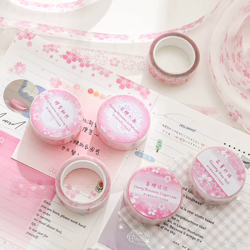 1 à 8 rouleaux de rubans et autocollants de scrapbooking à motif fleurs de cerisier printanières