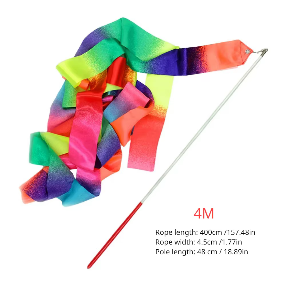 Bâton d'équipement de gymnastique rythmique 2M/4M, rubans de danse virevolants, couleur arc-en-ciel, accessoires de Performance scintillants pour danses artistiques