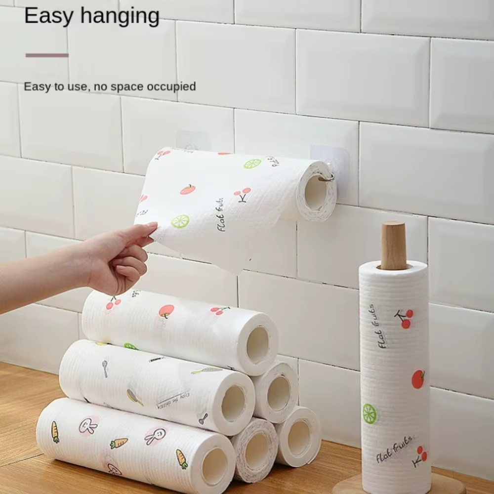 1 Rouleau/400 Feuilles de Chiffons Non-Tissés Jetables Épaissis Dégraissants pour Nettoyage Facile