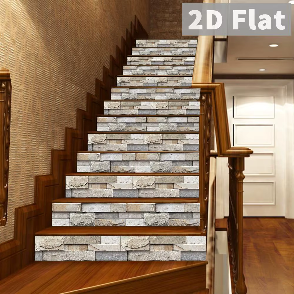 Autocollant d'escalier en imitation pierre de couleur claire