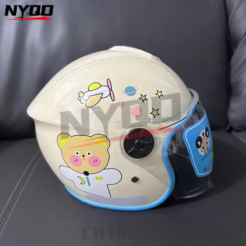Demi-casques de moto mignons pour enfants, casques de sécurité étanches à la pluie et au soleil vert, enfants âgés de 4 à 12 ans