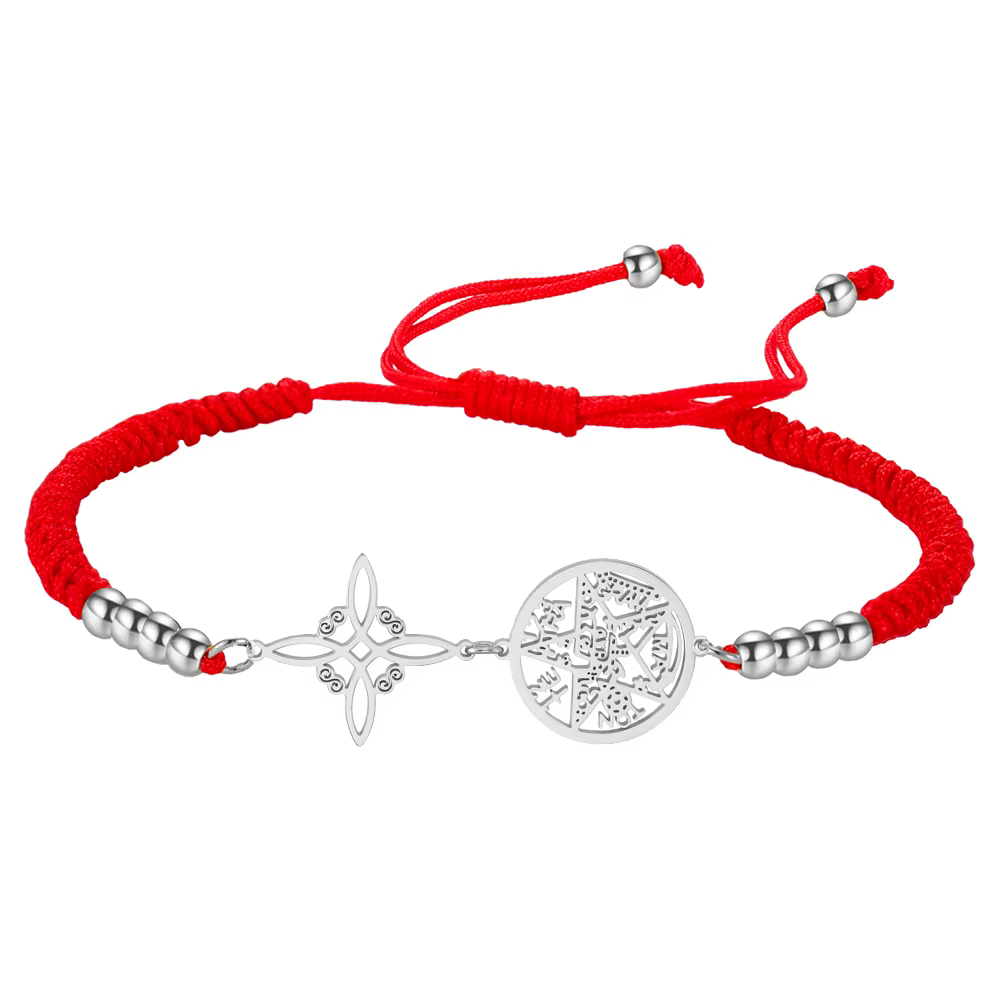Bracelet Double protection avec nœud de sorcière, Tetragramaton, en acier inoxydable, pour femmes et hommes