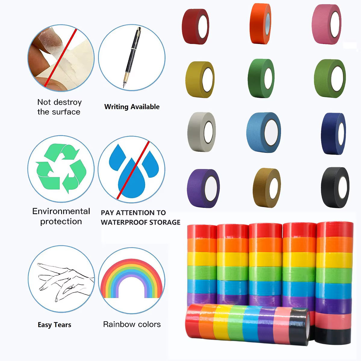 Ruban de masquage arc-en-ciel 12 couleurs