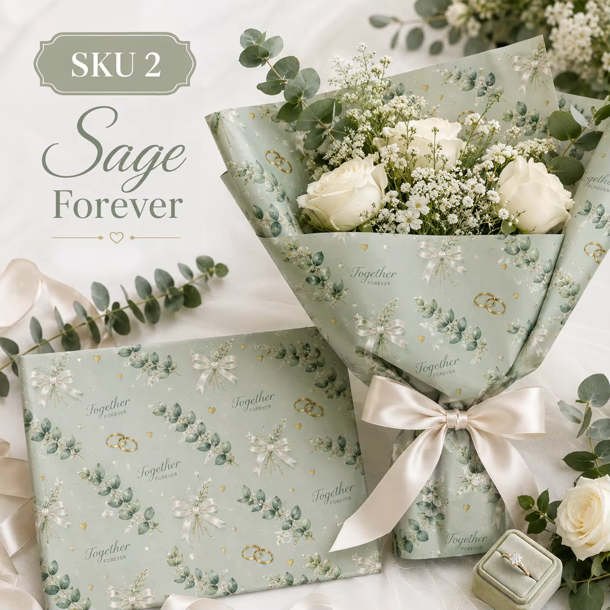 Papier d'emballage pour fleurs personnalisé, papier d'emballage pour bouquets imprimé sur mesure pour les cadeaux de mariage, la décoration de fête, les emballages floraux faits à la main