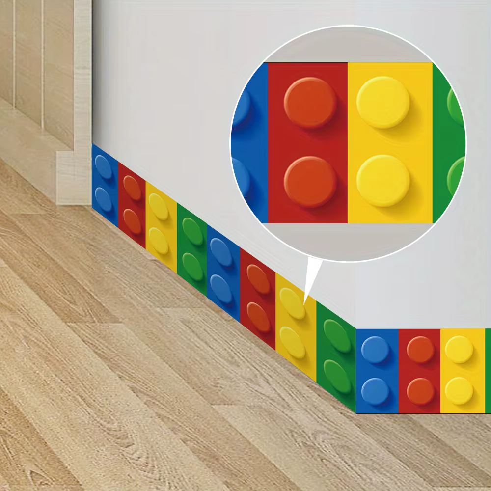 Autocollants de bordure murale auto-adhésifs imperméables, Style bloc de construction, pour la décoration de la maison, amovibles et réutilisables, 1 pièce