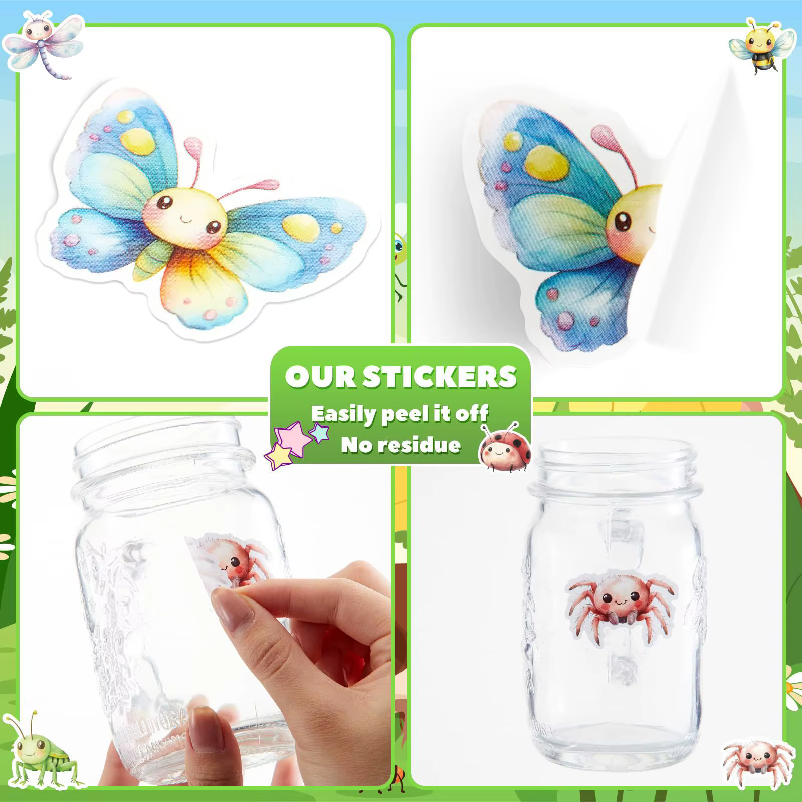 1 rouleau d'autocollants d'insectes printaniers
