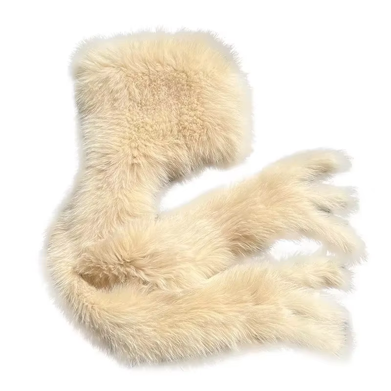 Chapeau de neige en vraie fourrure de renard, écharpe, chapeaux intégrés, Sable chaud et avancé, casquette de Protection des oreilles en peluche épaisse Double face