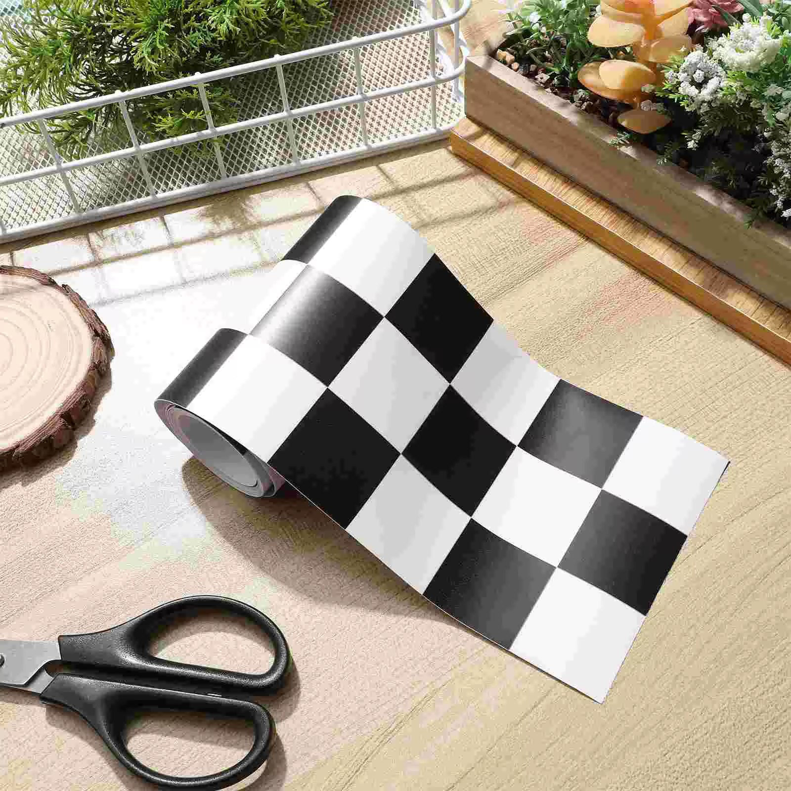 1 Rouleau d'Autocollant de Bordure à Carreaux Noir