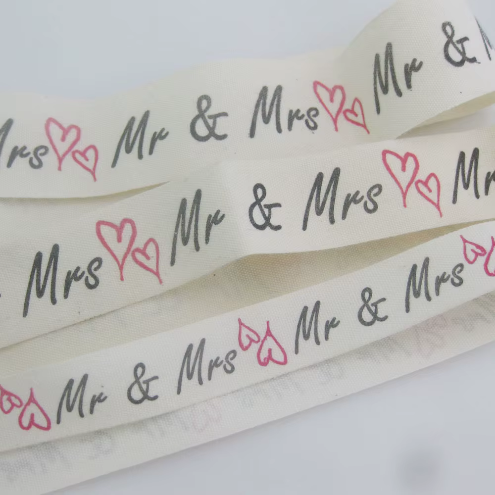Rubans en coton imprimés Mr & Mrs