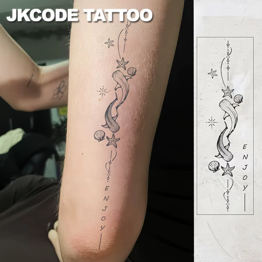 Tatouages semi-permanents imperméables, tatouages minimalistes pour les mains, design simple requin, étoile de mer, tatouages temporaires, durent 1 à 2 semaines