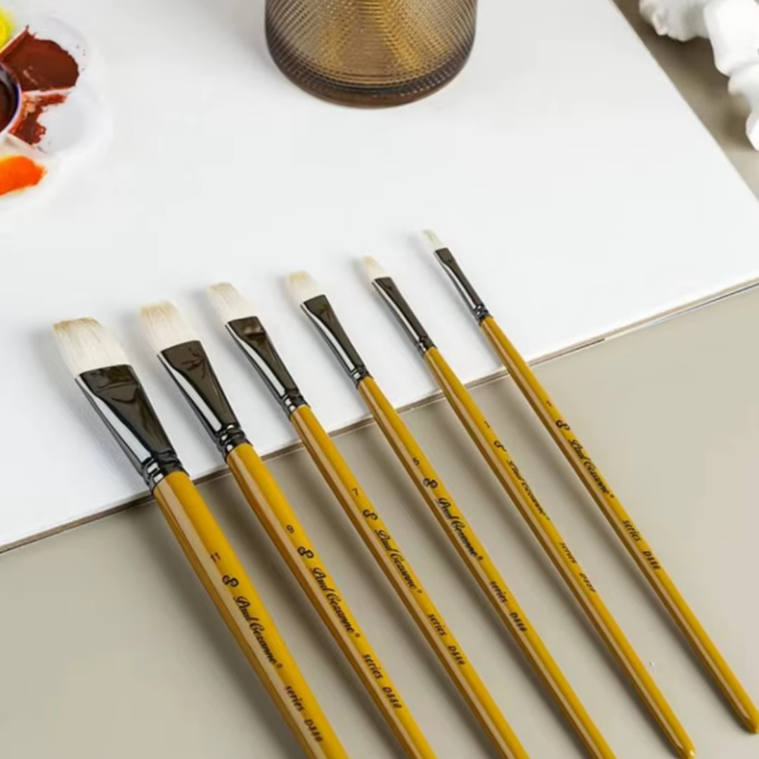 Pinceau plat en laine blanche, adapté à la gouache, à l'aquarelle, à l'acrylique, à la peinture à l'huile, outil de peinture en bois