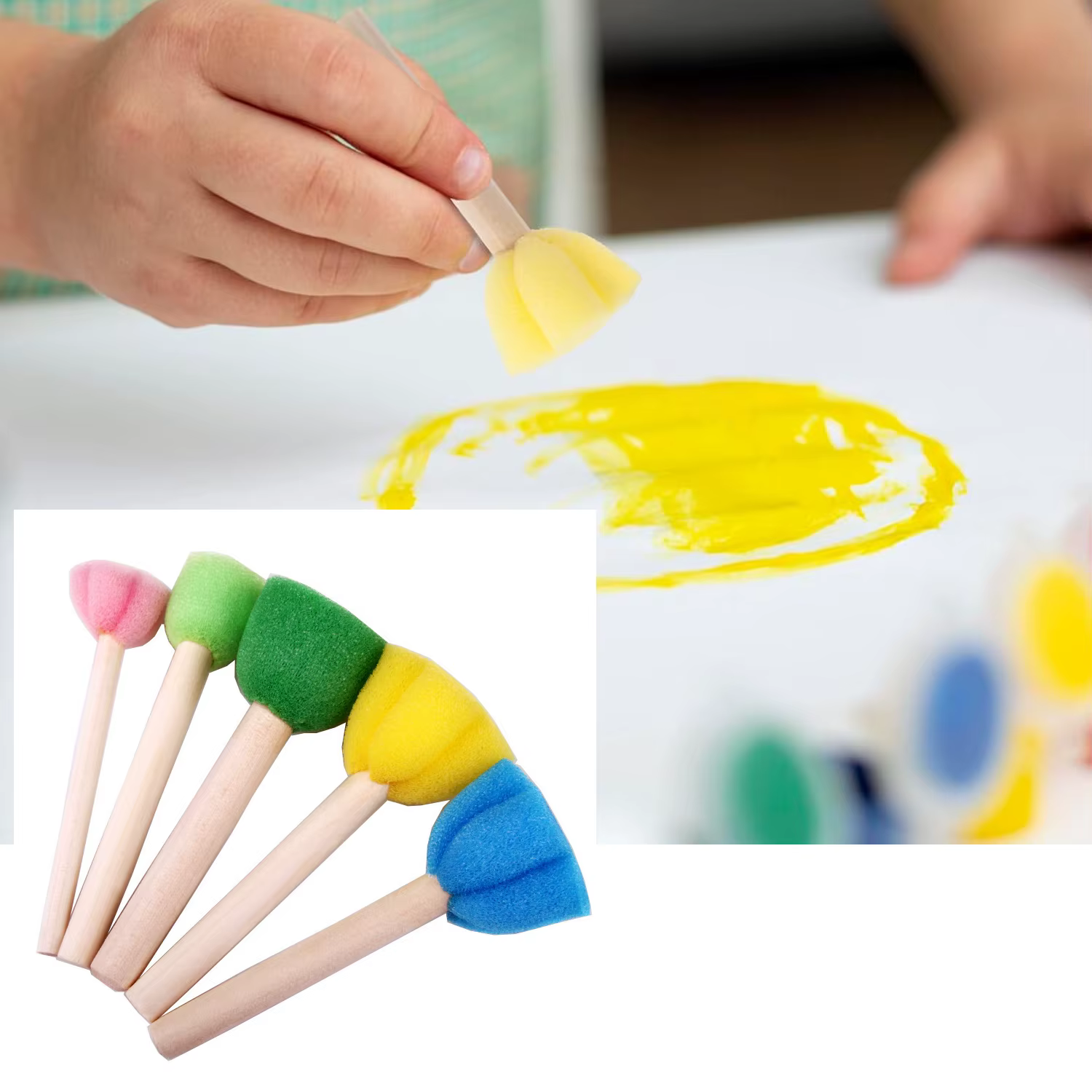Brosse éponge en mousse avec manche en bois