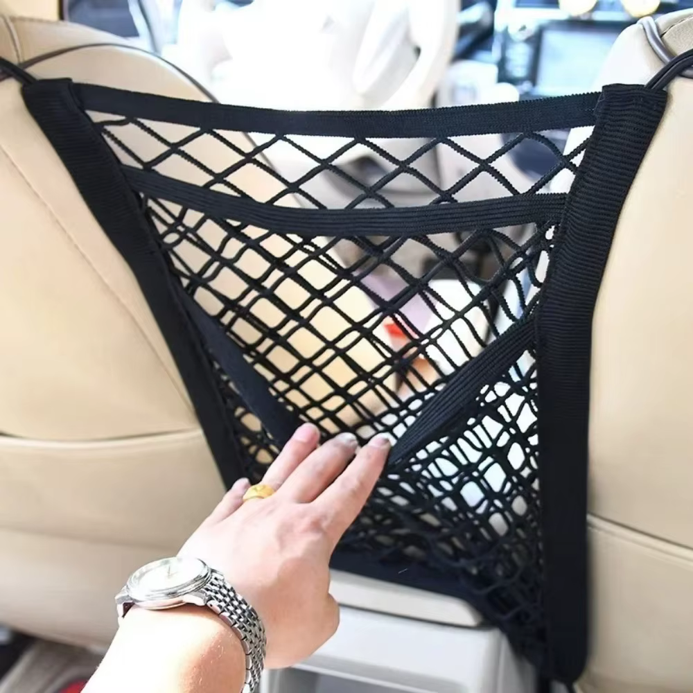 Sac de rangement en filet pour voiture entre les sièges, séparateur de voiture, filet de sécurité pour enfant, barrière pour animaux domestiques, sac en maille élastique extensible, accessoire intérie