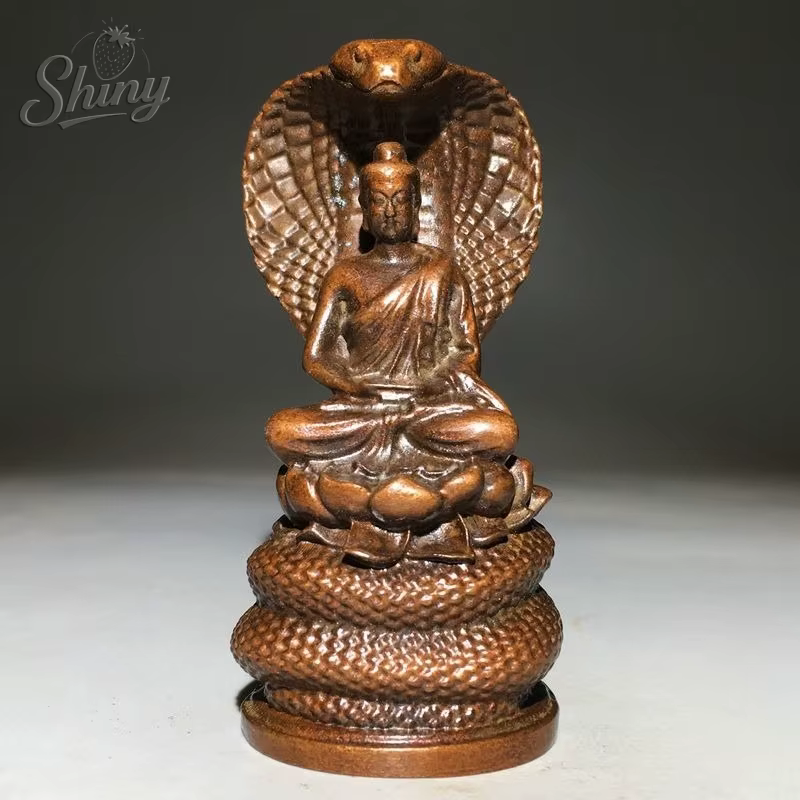 Statue de Bouddha antique protégée par Naga, sculpture bouddhiste vintage, décoration spirituelle pour la méditation et le sanctuaire domestique, protection spirituelle