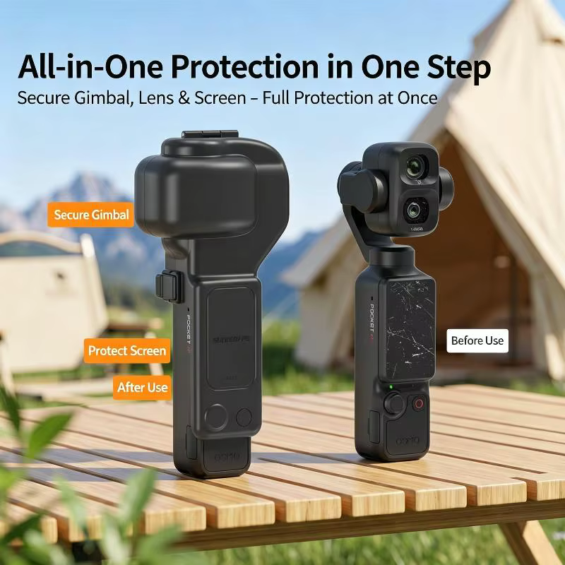 Écran de protection pour objectif Gimbal, tout-en-un, anti-chute, design rabattable, coque rigide pour accessoires Pocket 4P