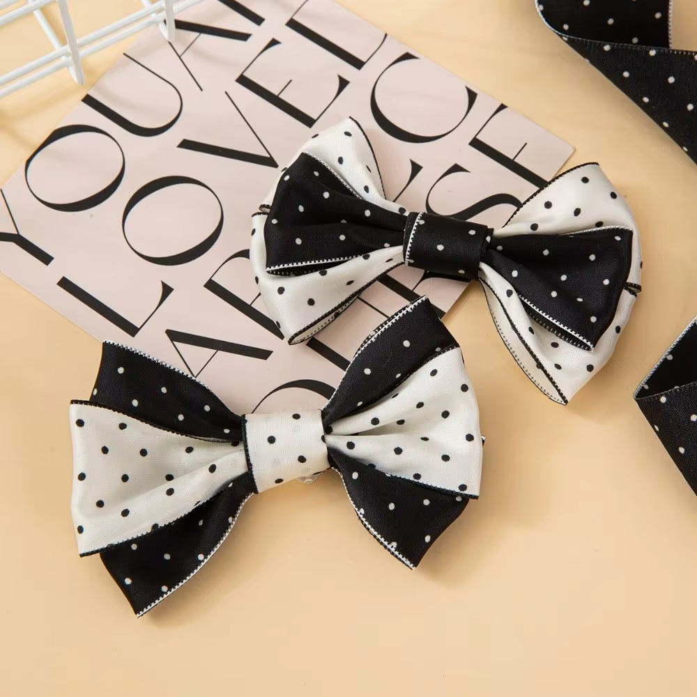 Accessoires faits à la main, ruban de soie de 10 mètres, 4 cm, pour emballage de cadeaux, bouquets, matériel d'emballage, à pois, décoration DIY