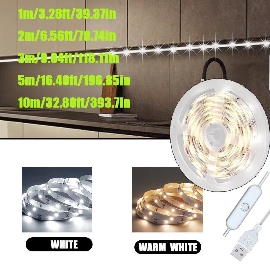 Bandes lumineuses LED avec commande par bouton, lumières alimentées par USB, 1m/2m/3m/5m/10m pour chambre à coucher, maison, salle de jeux, fête, Noël