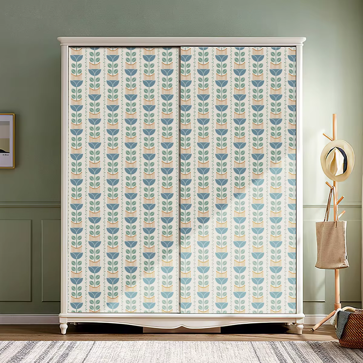 Papier peint auto-adhésif à fleurs bohème bleu frais