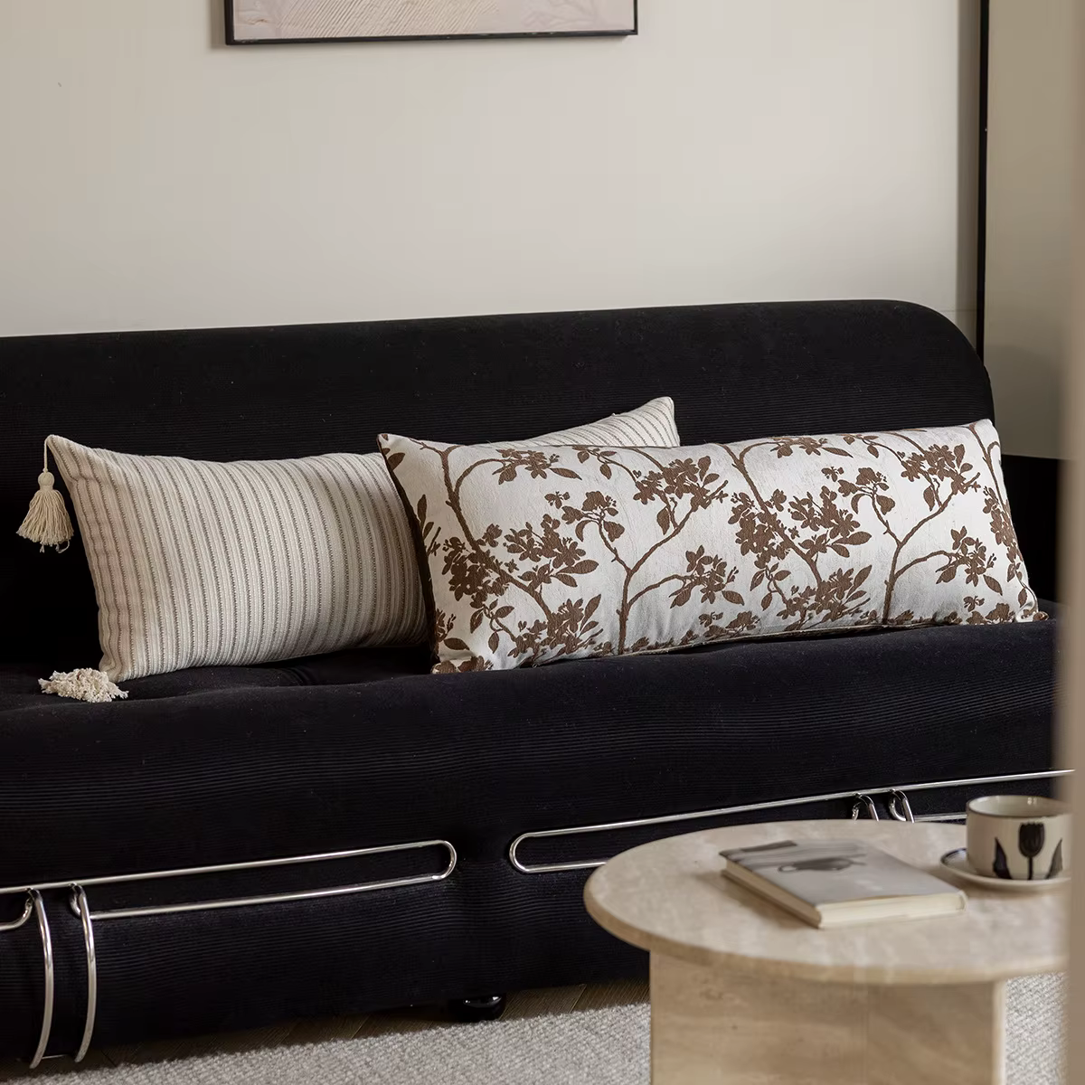 Housse de coussin à pince à jambes longues 35x90cm, taie d'oreiller de taille, luxueuse housse de coussin en Jacquard noir et blanc pour tête de lit de chambre à coucher
