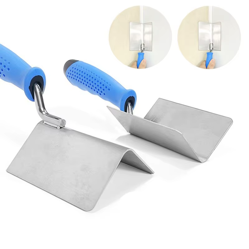 BSEVB - Ensemble de truelles d'angle en acier inoxydable pour le plâtrage - Outils de lissage à double angle avec manche en plastique