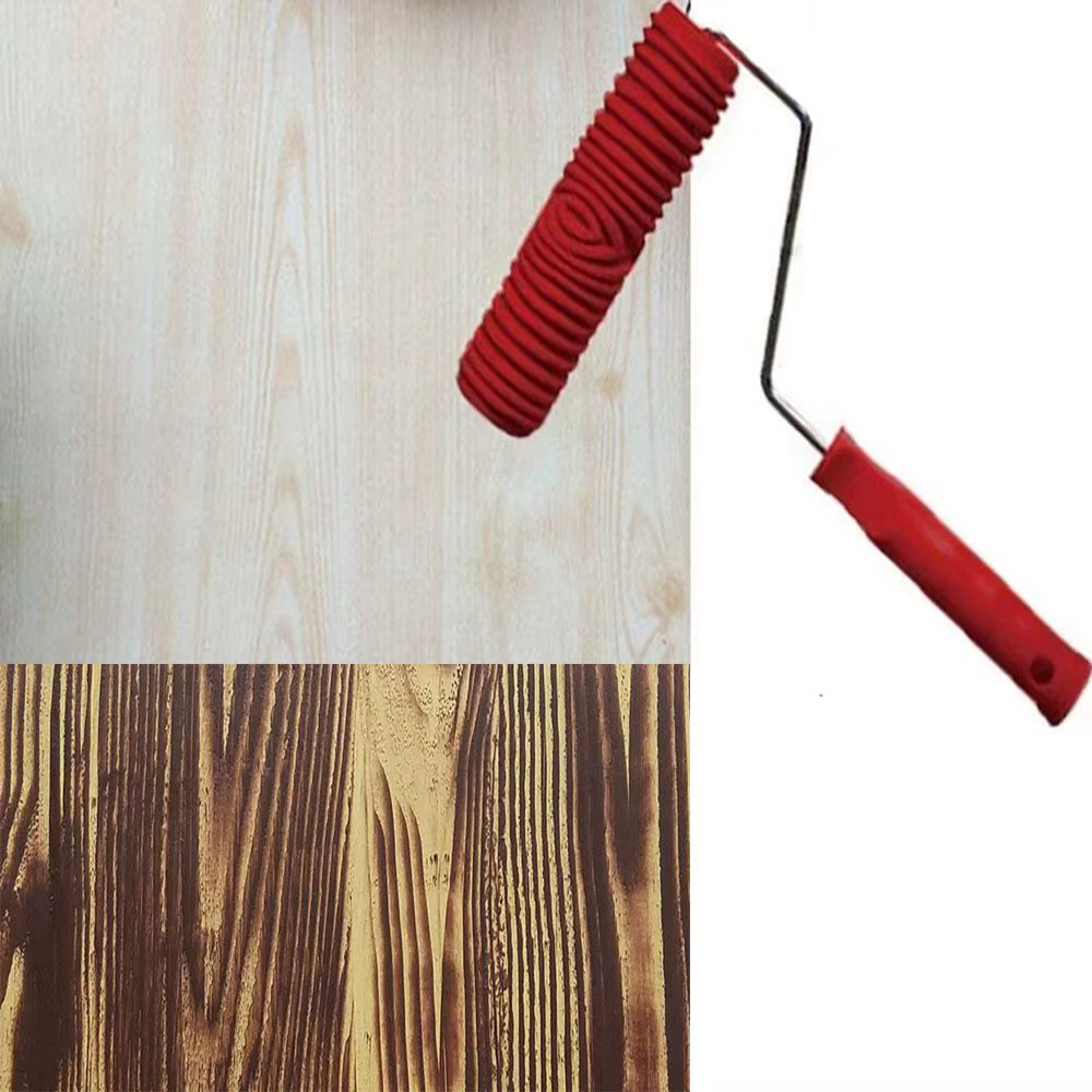 Rouleau de Peinture Murale en Bois et Caoutchouc avec Poignée