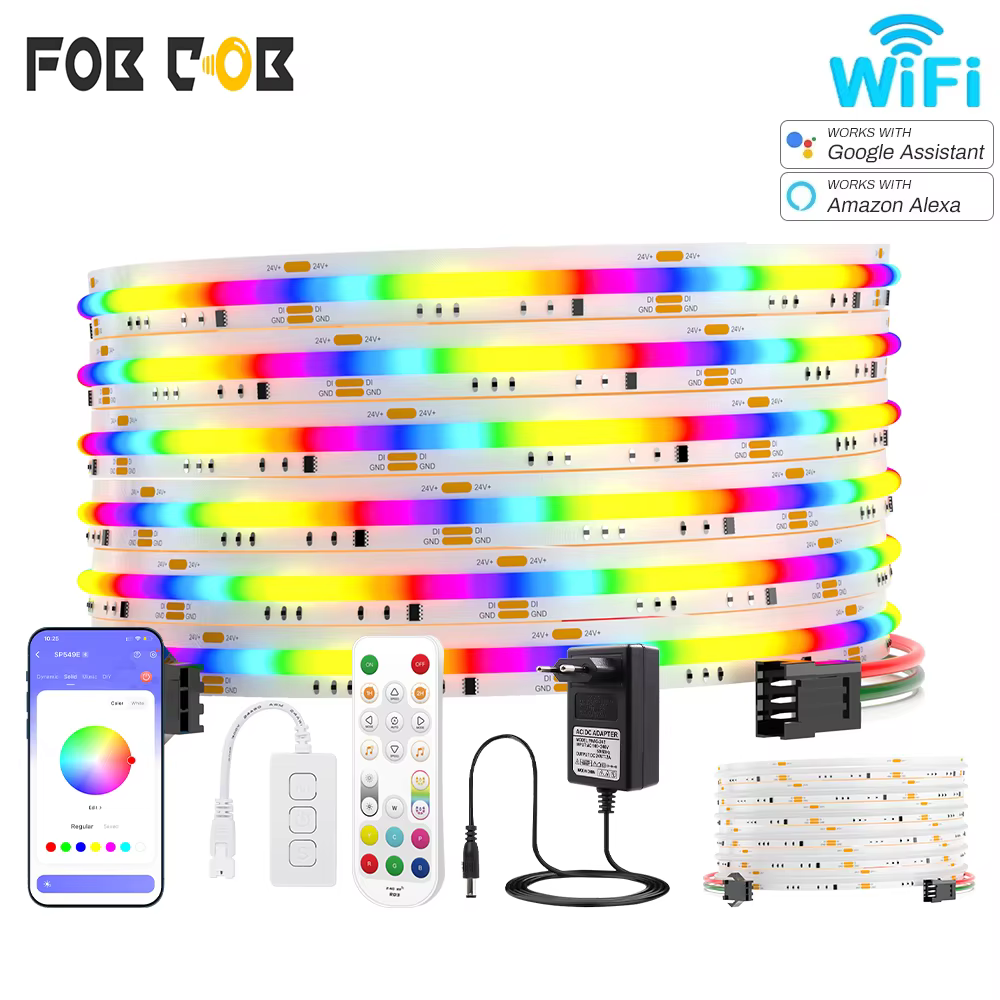 Bande LED COB adressable RGBW 24V SPI RGBIC + bande LED 3000K RGBWW IC couleur de rêve bande lumineuse LED RGBIC ruban LED décor de pièce