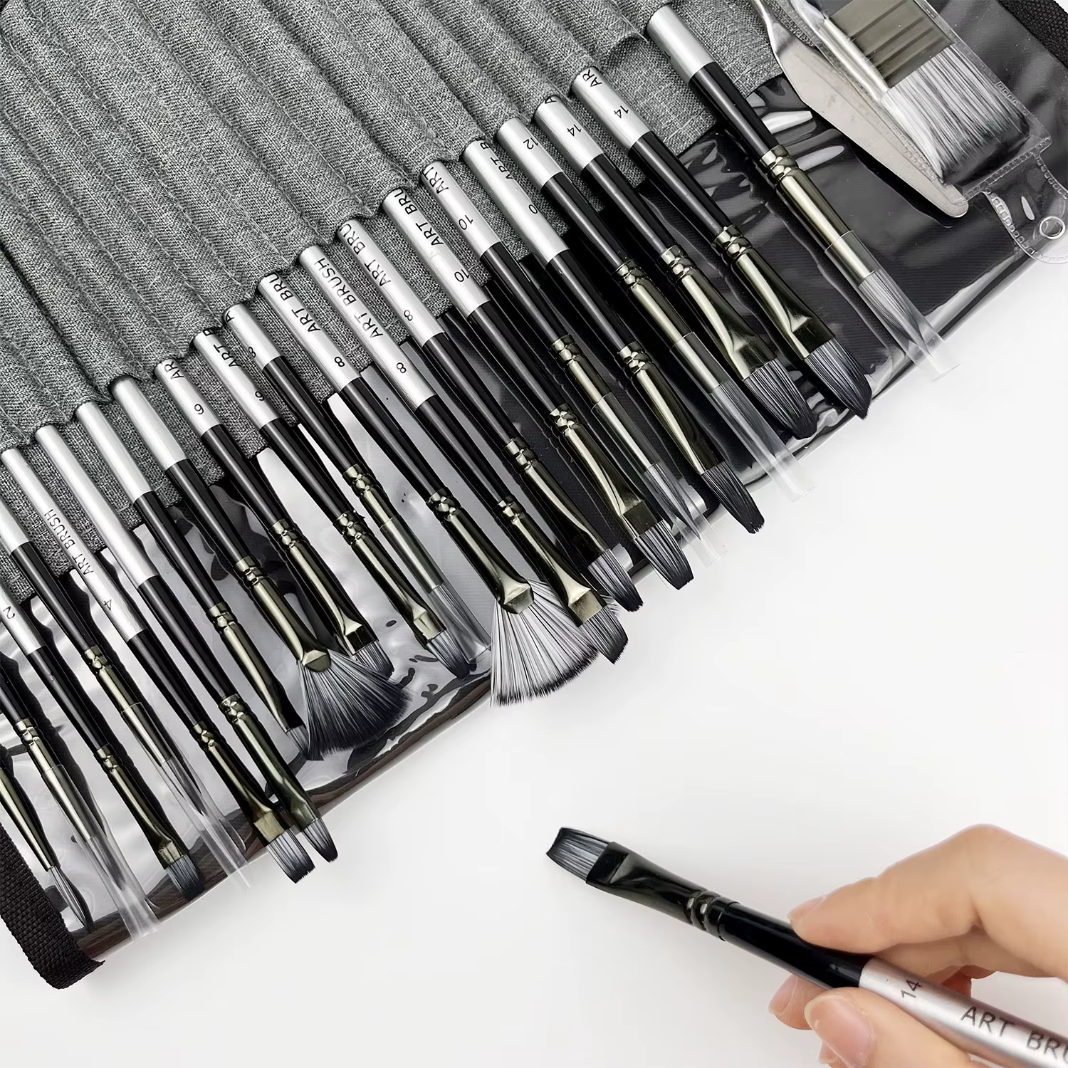 Ensemble de pinceaux de peinture Premium avec sac en toile, 24 pièces, lavables, pointes larges pour aquarelle et peinture à l'huile, poignées en bois durables