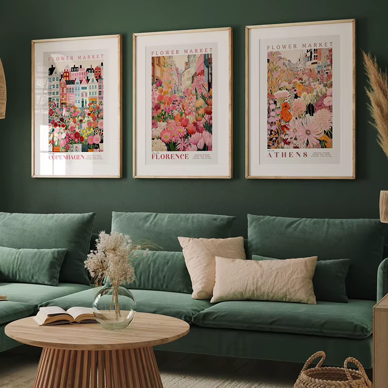 Lot de 3 affiches d'art sur toile modernes sur le thème du marché des fleurs