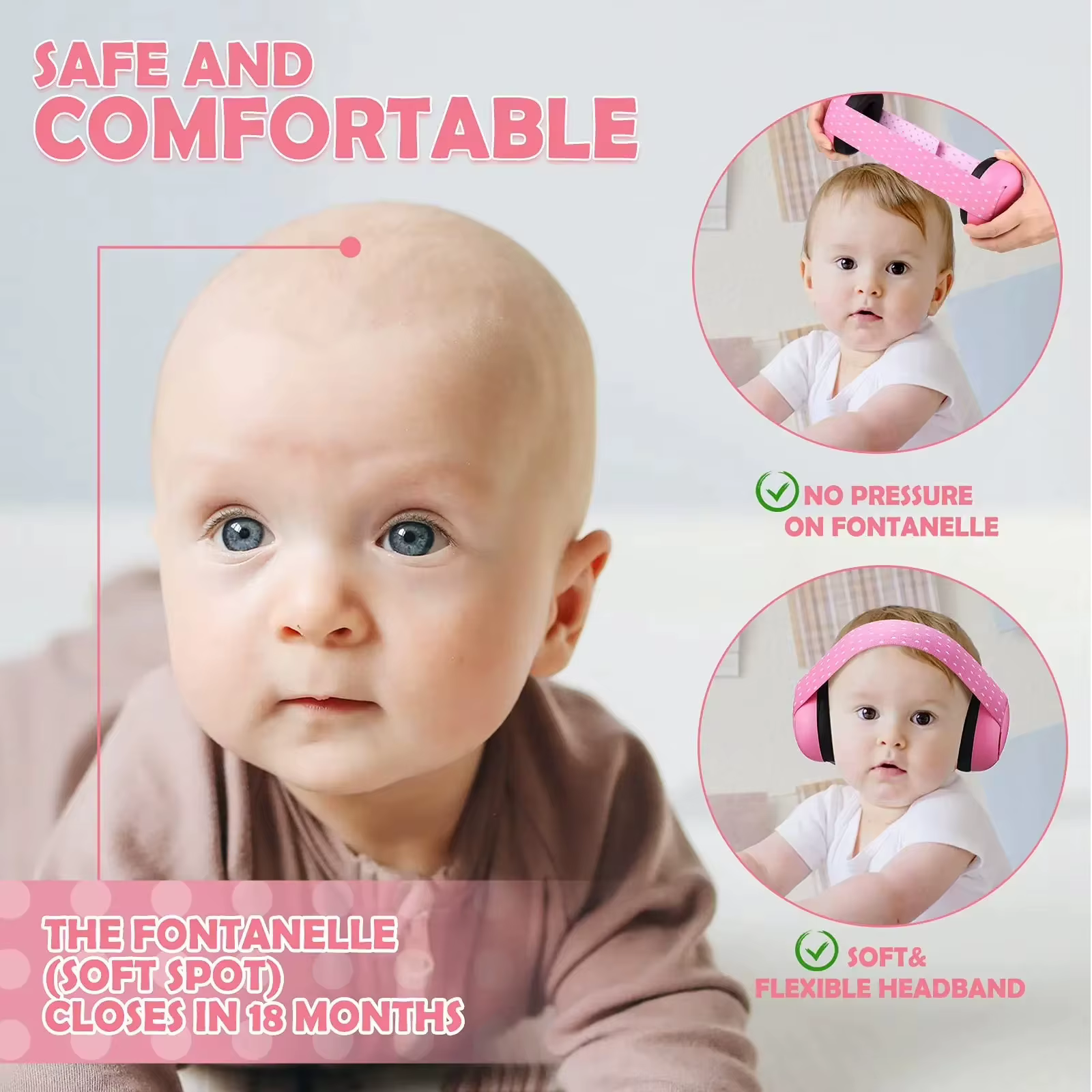 Cache-oreilles pour bébé, Protection confortable, protège-oreilles pour nourrissons, prévient les dommages auditifs et améliore le sommeil, bandeau élastique réglable
