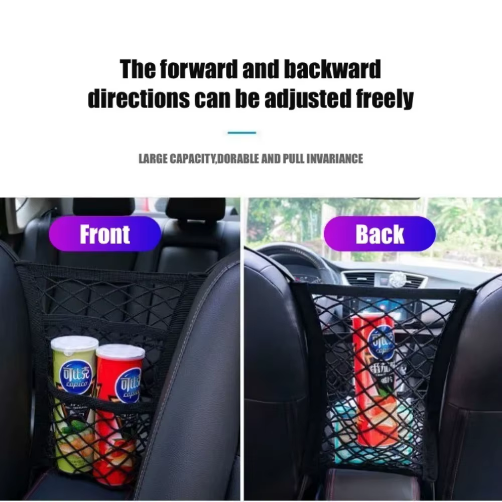 Sac de rangement en filet pour voiture entre les sièges, séparateur de voiture, filet de sécurité pour enfant, barrière pour animaux domestiques, sac en maille élastique extensible, accessoire intérie