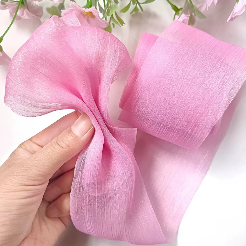 Nouveau Ruban en mousseline de soie plissée de 5M, 6cm de large, bricolage, fil de Tulle, ruban à nœud, Bouquet de coiffure