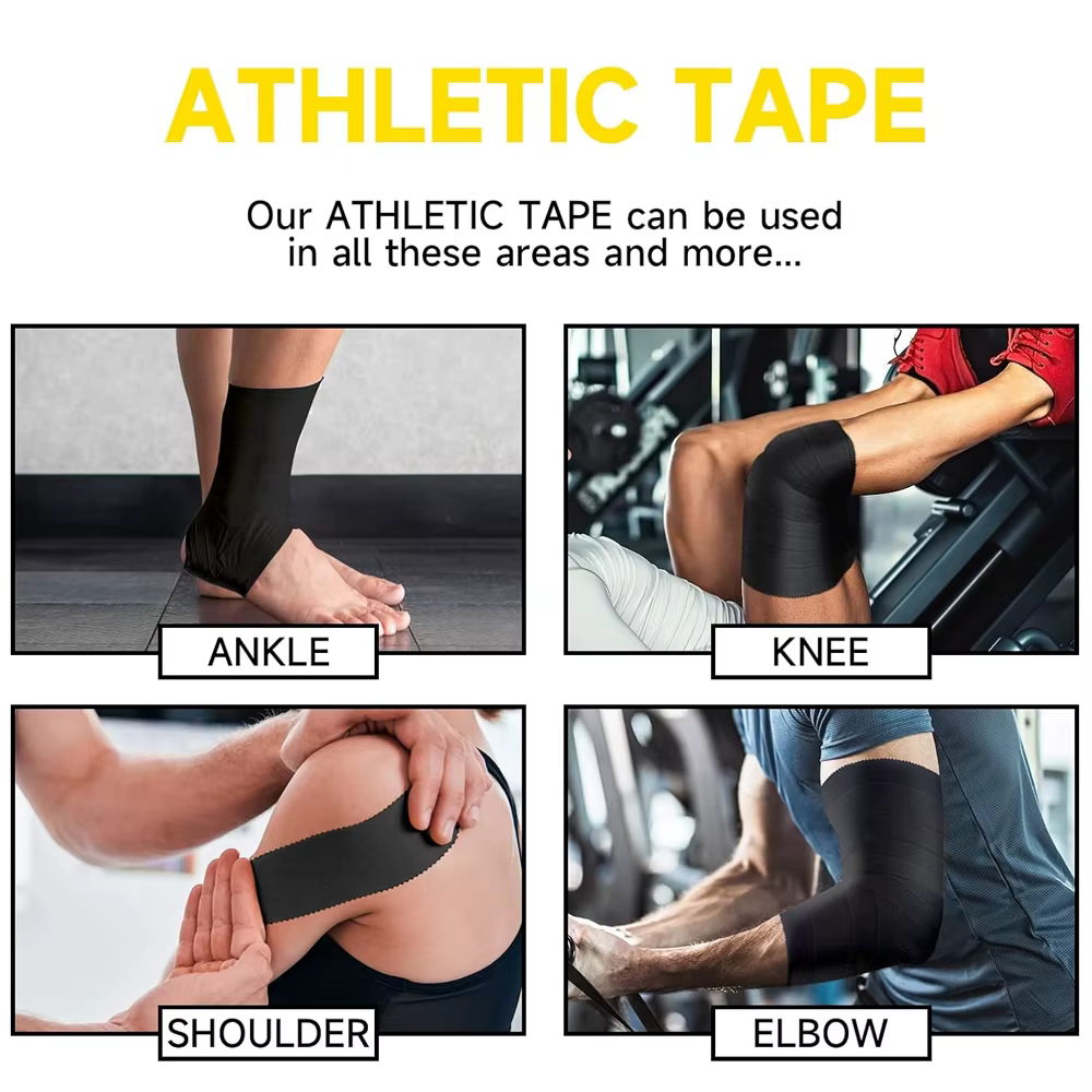 Bande adhésive athlétique, 1 rouleau de ruban sportif noir, très résistant, sans résidus collants, pour poignets et chevilles, idéal pour la gymnastique, la boxe, le lacrosse, l'escalade, le hockey