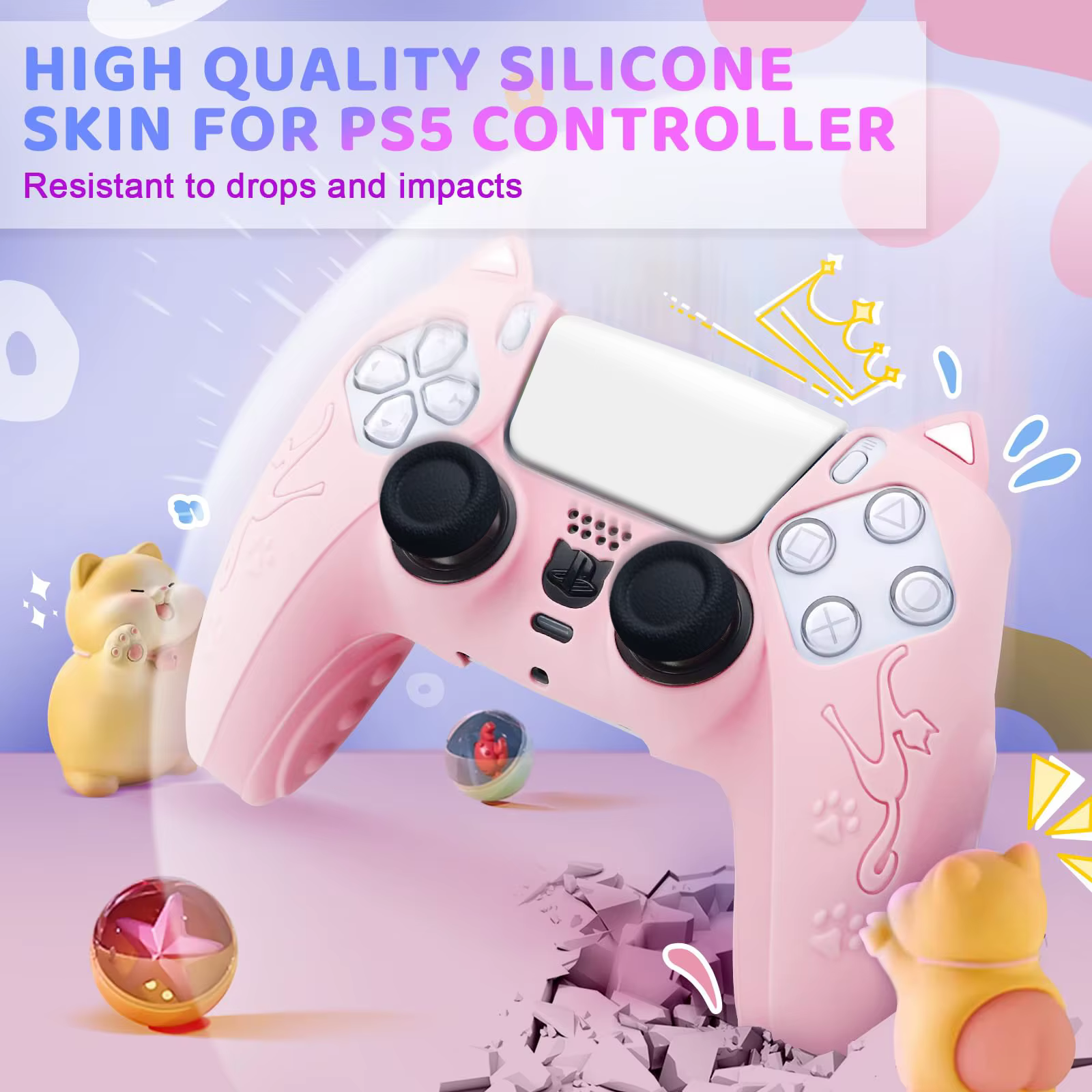 Étui de Protection pour contrôleur SONY Playstation5 PS5, housse en caoutchouc de Gel de silicone souple pour manette de jeu PS5 Slim Funda avec oreilles de chat