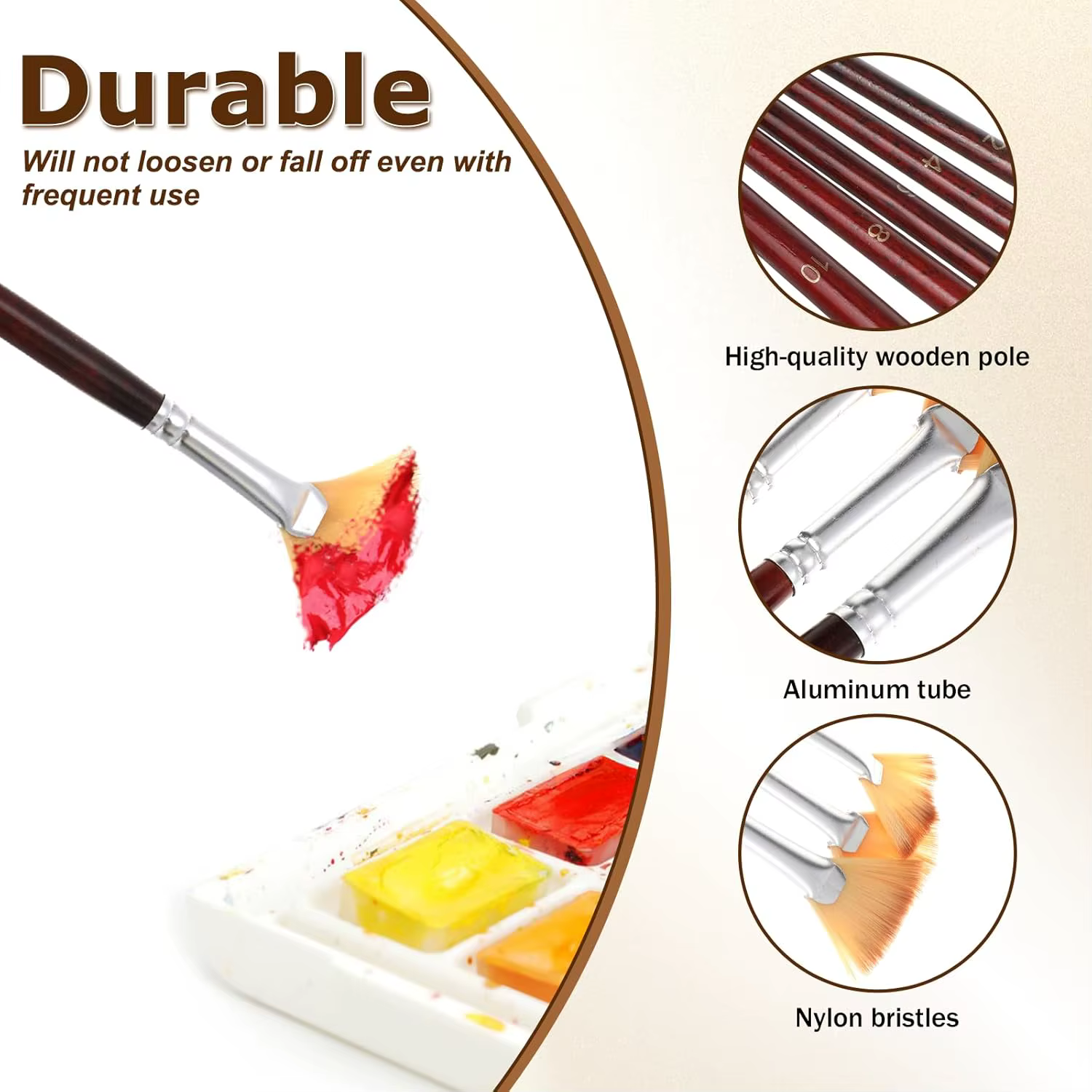 Ensemble de 6 pinceaux professionnels pour peinture - Manche long en bois