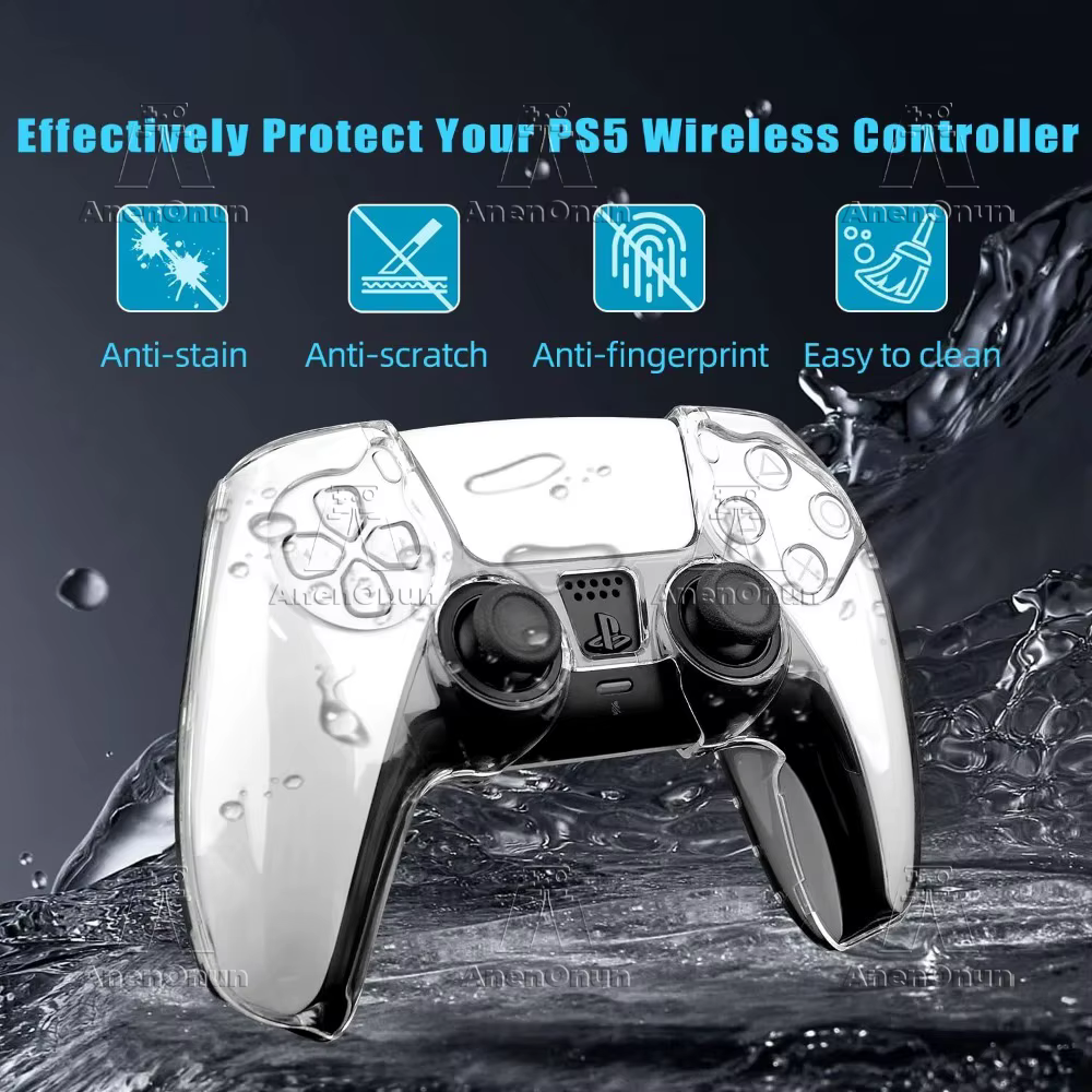 Étui de protection complet pour manette PS5, anti-chute, anti-rayures, antidérapant, coque rigide transparente, housse de protection ultra transparente pour manette de jeu