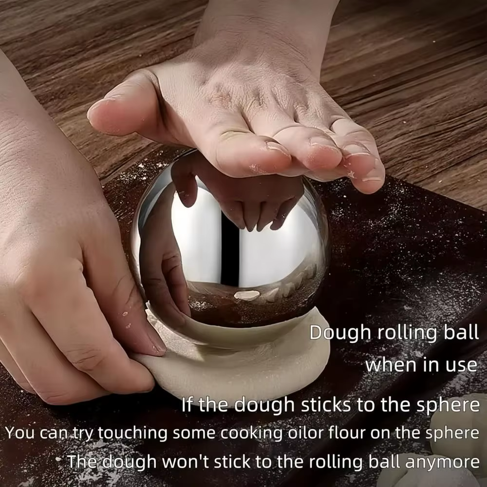 Boule de pâte à rouler en acier inoxydable, rouleau à pâte lisse et antiadhésif, boule à rouler circulaire durable pour la cuisson de la pizza, 10cm