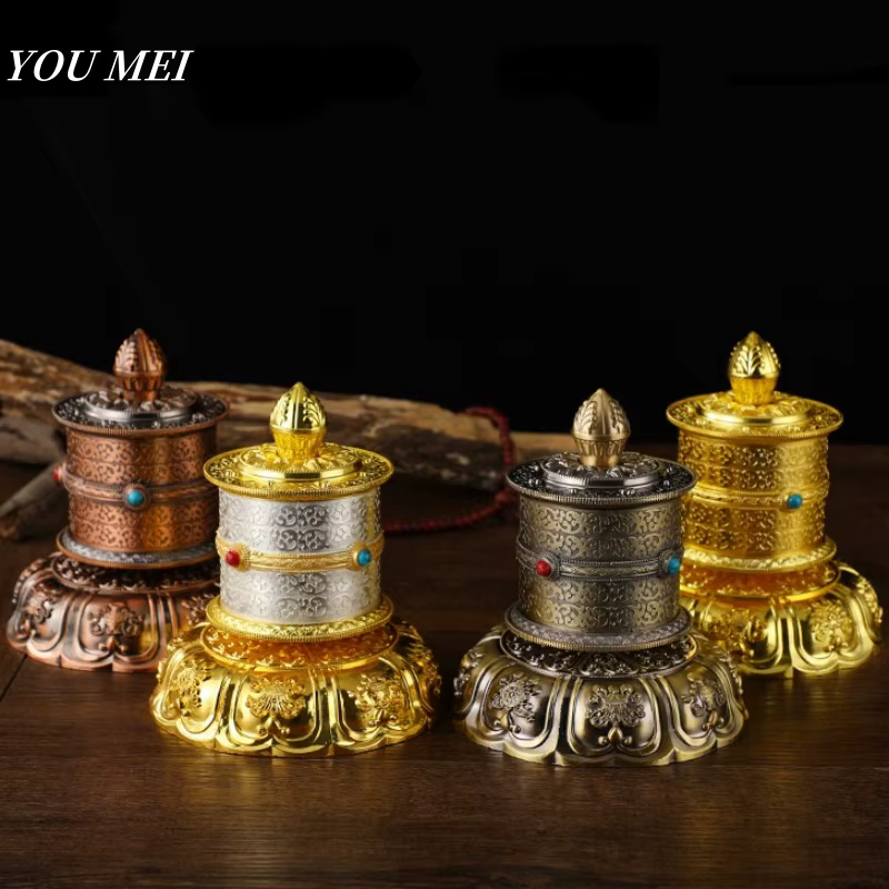 Roue de prière bouddhiste, roue de prière tibétaine Vajrayana Mantra et Mantra coeur Guanyin décoratif pour autel bouddhiste, article bouddhiste