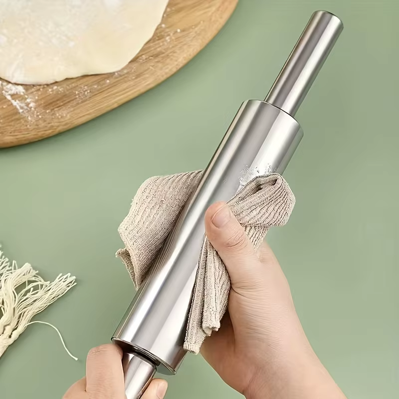Rouleau à pâtisserie épais en acier inoxydable avec poignée antidérapante, rouleau à pâte robuste | Convient pour la pizza, les biscuits, les pâtisseries, la pâtisserie