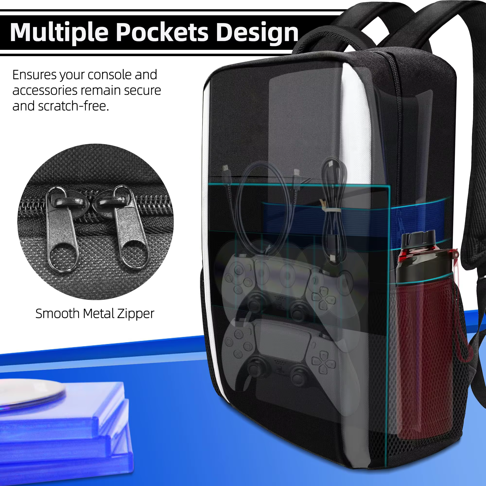 Sac à dos pour console PS5, sac de transport PS5 à protection intégrale, sac de rangement PS5 grande capacité pour deux manettes