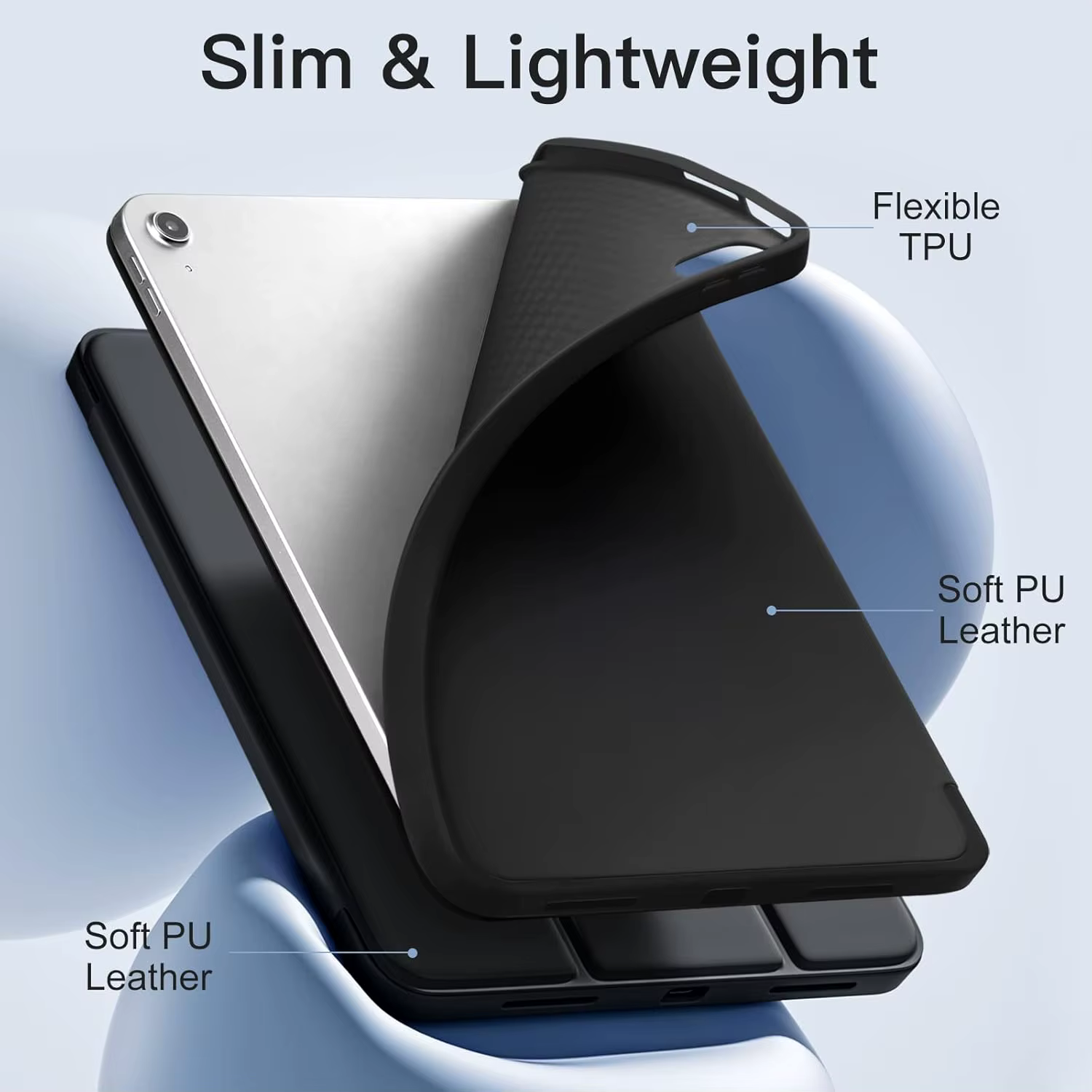 Pour iPad 5/6/7/8/9/10e génération Compatible avec Air 4/5/6/7 Pro 11, housse de protection intelligente à trois volets avec étui souple en TPU