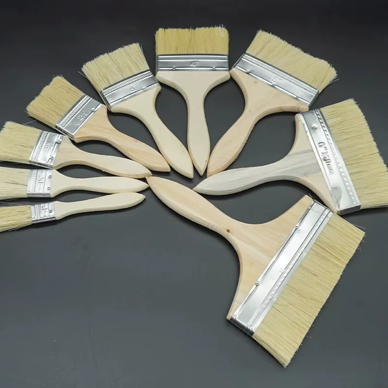 5 pièces pinceau manche en bois brosse pour barbecue 1/2/4/5/6 pouces pinceaux de peinture à cheveux doux pour mur et