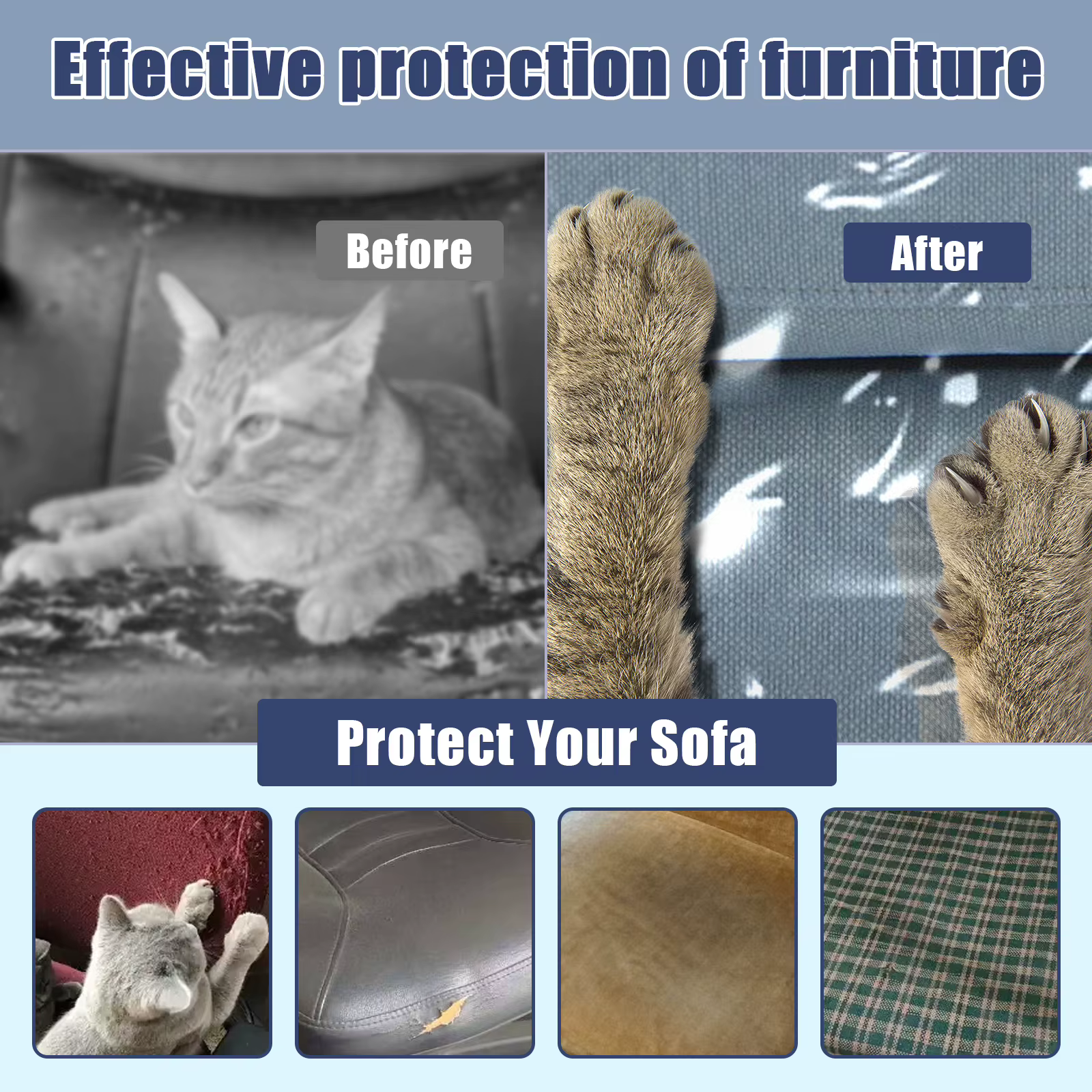 Housse de canapé en plastique pour animaux de compagnie, transparente, anti-rayures pour chat, imperméable, pour la Protection contre les griffes de chien et de chat